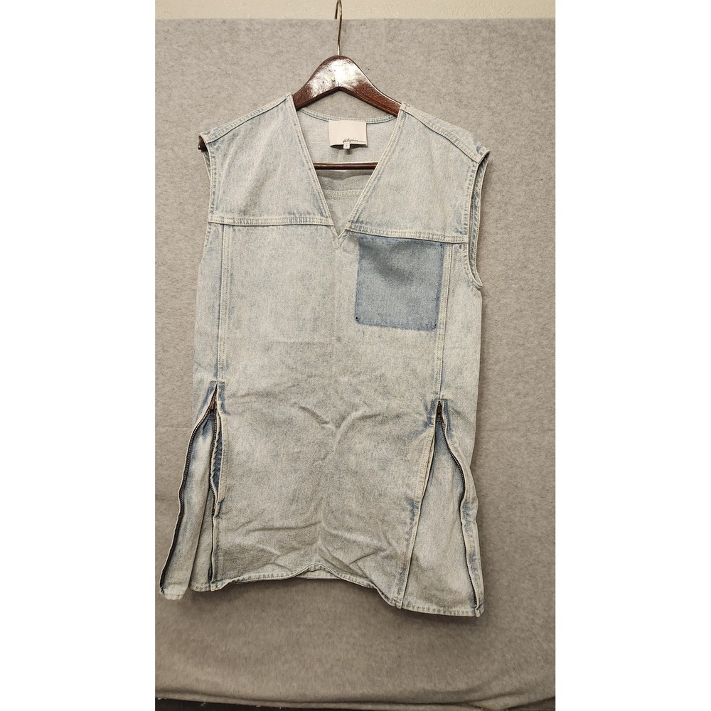 3.1 Phillip Lim Denim Tunic Vest Womens 2 Sleeveless Zipper Pockets Casual Layer